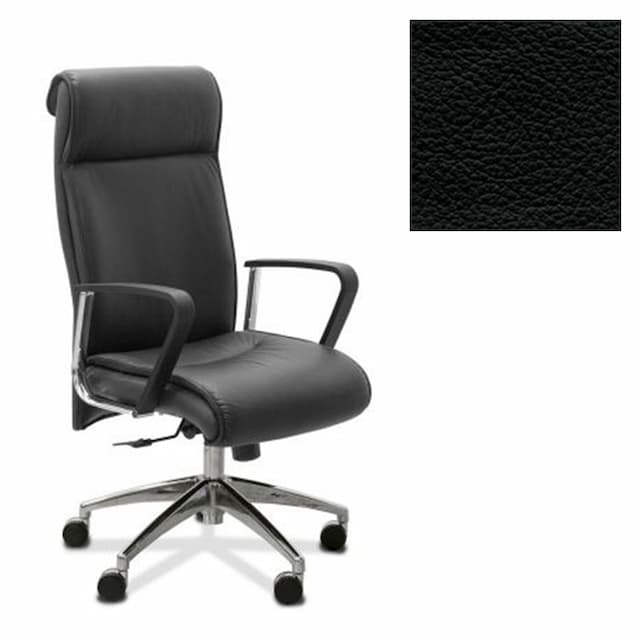 Кресло руководителя Юнитекс Dark трапеция натуральная кожа с компаньоном черная