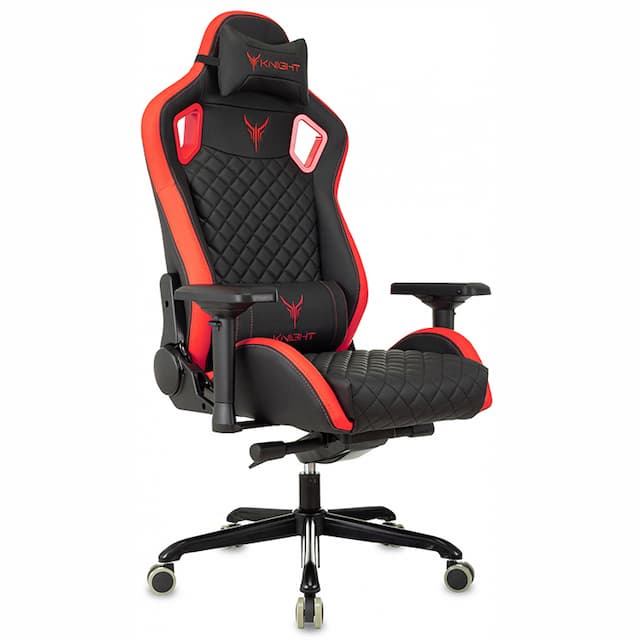 Кресло игровое Knight Titan черный/красный ромбик эко.кожа с подголов. крестов. металл